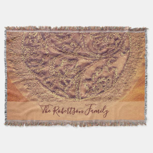 Monogram Blommig Familj Boho Retro Dammigt Orange Filt