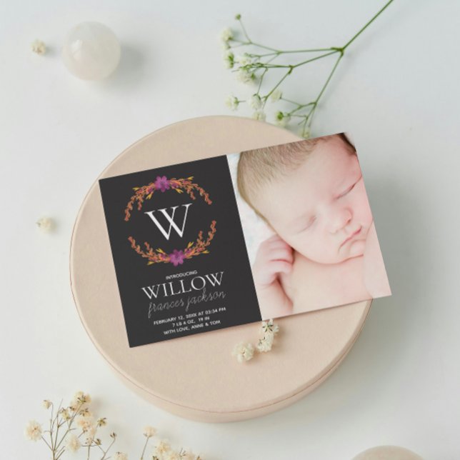 Monogram Blommig Foto Nyfödd Flicka Personlig Meddelande (Skapare uppladdad)