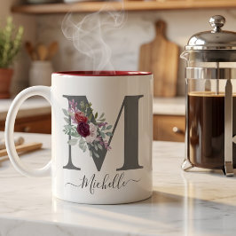 monogram Blommig Initial Namn Två-Tonad Mugg