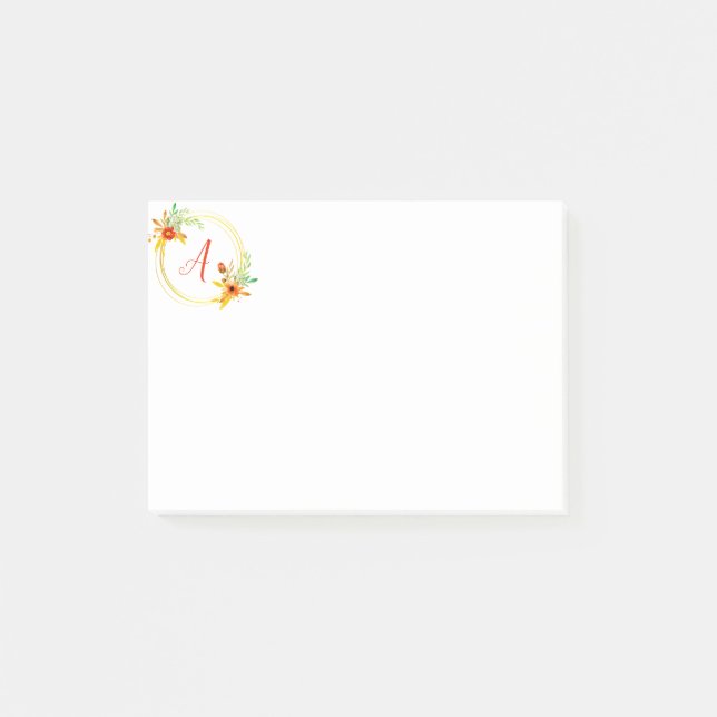 Monogram blommig krans post-it block (Framsida)