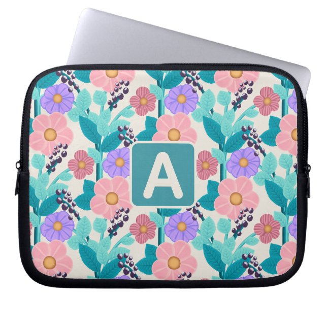 Monogram Blommig Laptop Fodral (Framsidan)