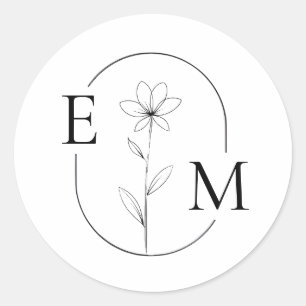 Monogram Blommig Minimalistisk Bröllopsdekal Runt Klistermärke