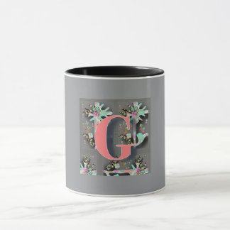 Monogram Blommig S Svart Insida Grå Utsida Mugg