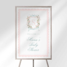 Monogram Blommig Vapen Baby Shower Välkomstskylt