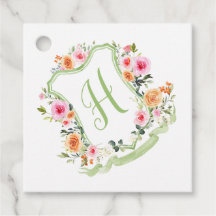 Monogram Blommig Vattenfärgskrön, Grön & Rosa 