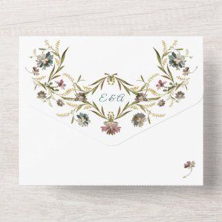 Monogram Blommig Vin Allt-i-ett Bröllopsinbjudan