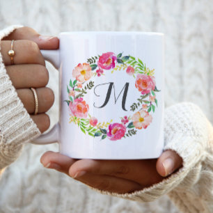 Monogram Blommigt andedräkt,Bridesmaid-2 Kaffemugg