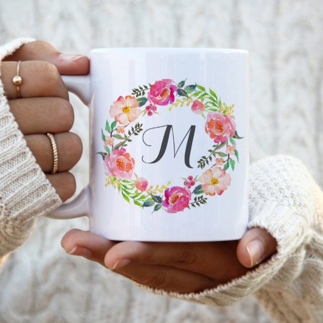Monogram Blommigt andedräkt,Bridesmaid-2 Kaffemugg (Skapare uppladdad)