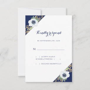 Monogram Blommigt Anemone Blue White Bröllop OSA Kort