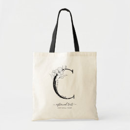 Monogram Blommigt Anpassningsbar Tote Bag - Brev C Tygkasse