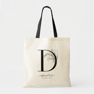 Monogram Blommigt Anpassningsbar Tote Bag - Brev D Tygkasse