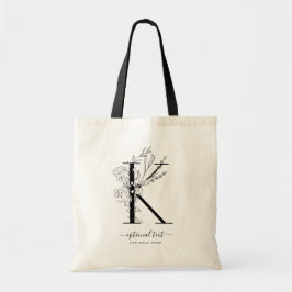 Monogram Blommigt Anpassningsbar Tote Bag - Brev K Tygkasse