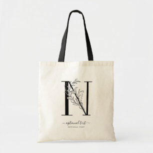 Monogram Blommigt Anpassningsbar Tote Bag - Brev N Tygkasse