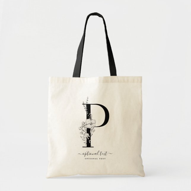 Monogram Blommigt Anpassningsbar Tote Bag - Single Tygkasse (Framsidan)