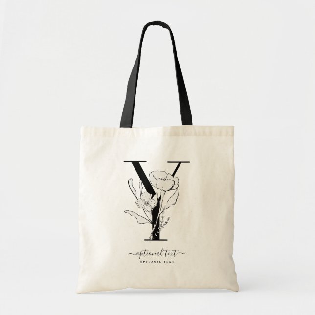 Monogram Blommigt Anpassningsbar Tote Bag - Single Tygkasse (Framsidan)