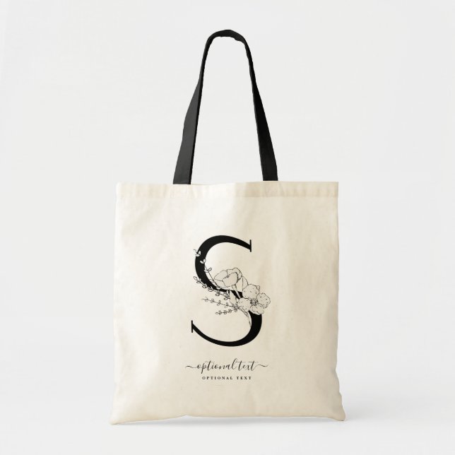 Monogram Blommigt Anpassningsbar Tote Bag - Single Tygkasse (Framsidan)