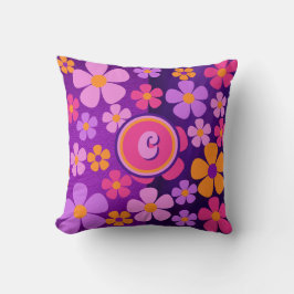 Monogram Blommigt Blommar Burst Vibrant Kudde