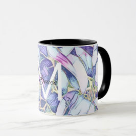 Monogram Blommigt Blue och Lila Mugg