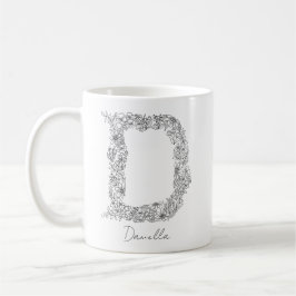 Monogram Blommigt Botanical Black White Brev D Kaffemugg