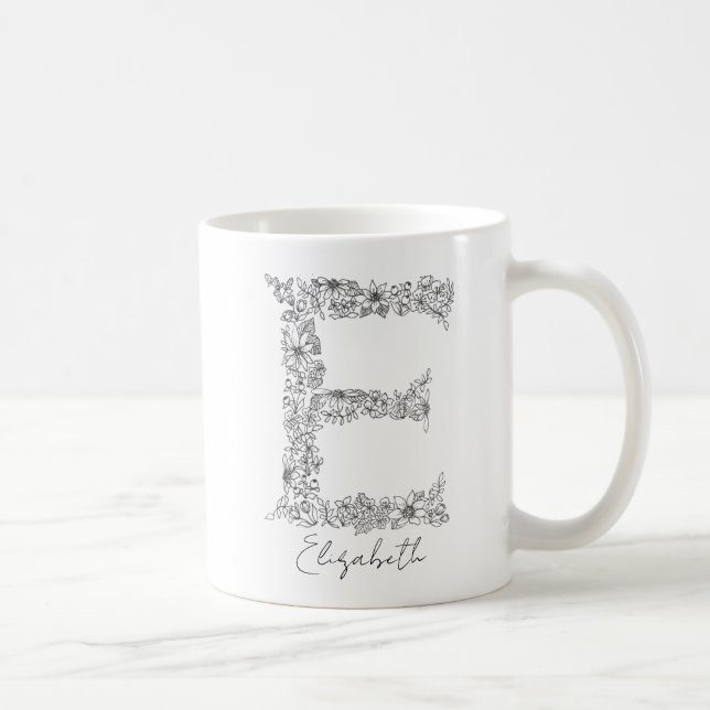 Monogram Blommigt Botanical Black White Brev E Kaffemugg (Höger)