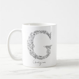 Monogram Blommigt Botanical Black White Brev G Kaffemugg