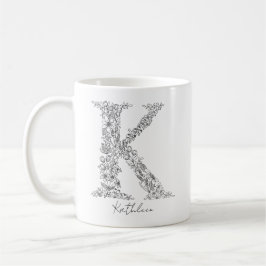 Monogram Blommigt Botanical Black White Brev K Kaffemugg