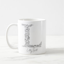Monogram Blommigt Botanical Black White Brev L Kaffemugg