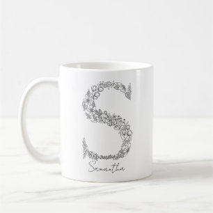 Monogram Blommigt Botanical Black White Brev S Kaffemugg