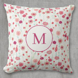 Monogram Blommigt Botanical Mönster Rosa Kudde<br><div class="desc">Modern bohemisk boktonisk blommönster. Söt boho löser rosans blommigt mot en vit bakgrund. Originalkonst av Nic Squirrell. Ändra det inledande monogrammet för att anpassa det.</div>