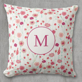 Monogram Blommigt Botanical Mönster Rosa Kudde