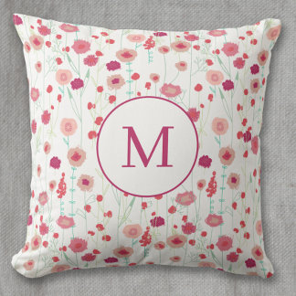 Monogram Blommigt Botanical Mönster Rosa Kudde