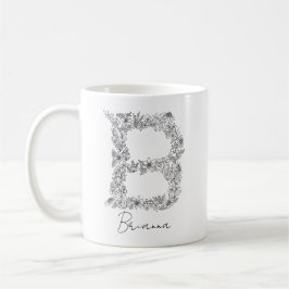 Monogram Blommigt Botaniskt svart och vitt Brev B Kaffemugg