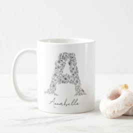 Monogram Blommigt Botaniskt svartvit Brev A Kaffemugg