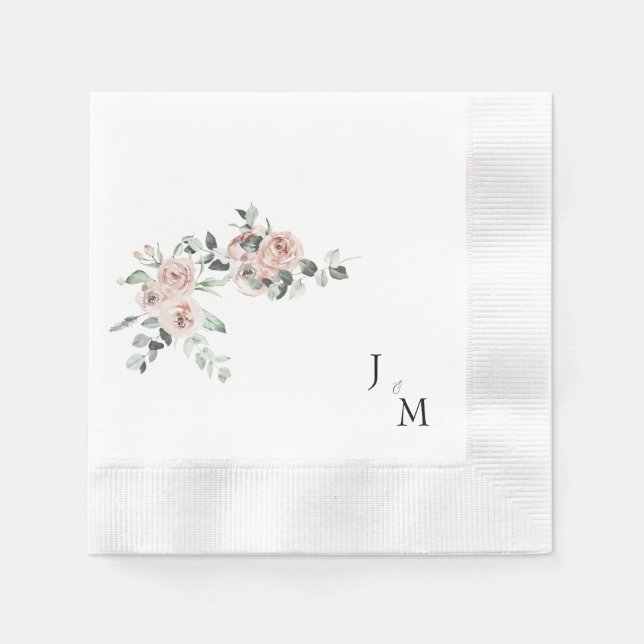 Monogram  Blommigt Bröllop myntad Pappersservett (Framsidan)
