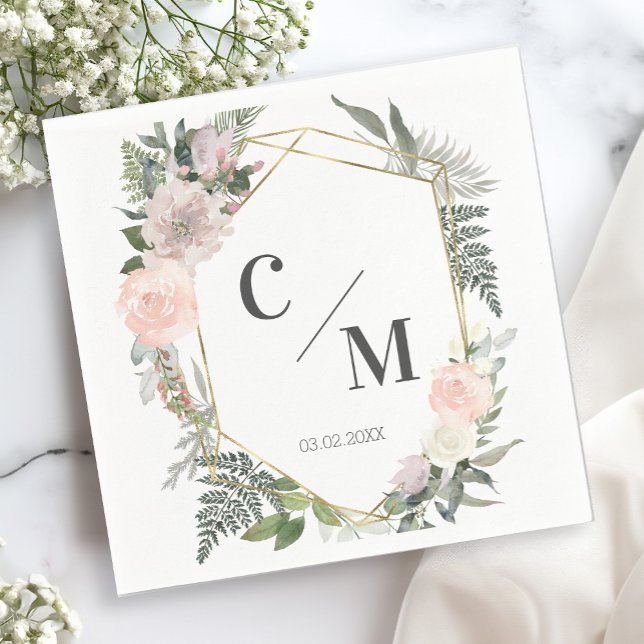 Monogram Blommigt Bröllop Pappersservett (Skapare uppladdad)
