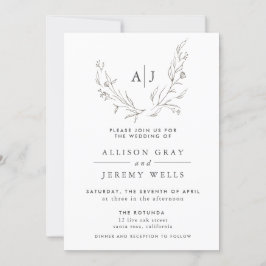 Monogram Blommigt bröllopsinbjudan