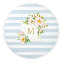 Monogram Blommigt Chic Pastel Blue Rand