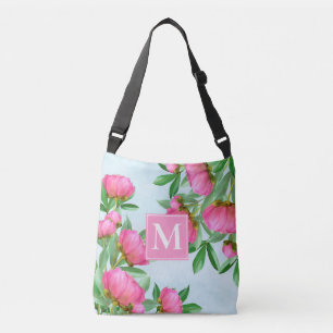 Monogram Blommigt Elegant Rosa Peonies Simple Gard Axelväska