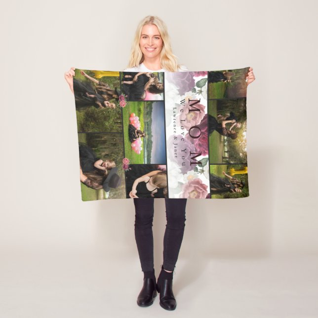 Monogram Blommigt Family och Mor Photo Collage Fleecefilt (På plats)