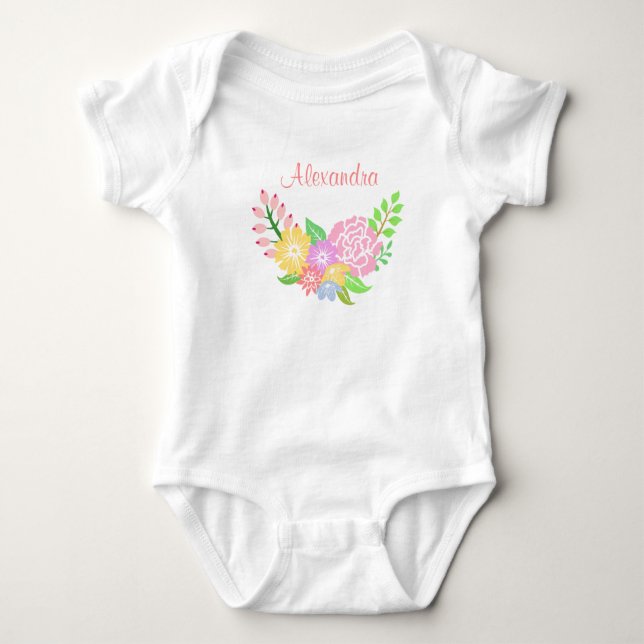 Monogram Blommigt Flicka Baby Jersey Bodykostym Tee Shirt (Framsida)
