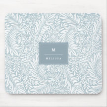 Monogram Blommigt Foliage Dusty Blue White Elegant