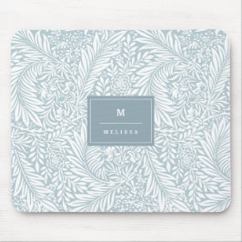 Monogram Blommigt Foliage Dusty Blue White Elegant Musmatta
