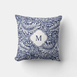 Monogram Blommigt Foliage William Morris Blue Whit Kudde