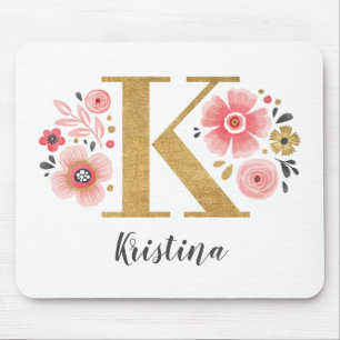 Monogram Blommigt för initial Rosa Musmatta