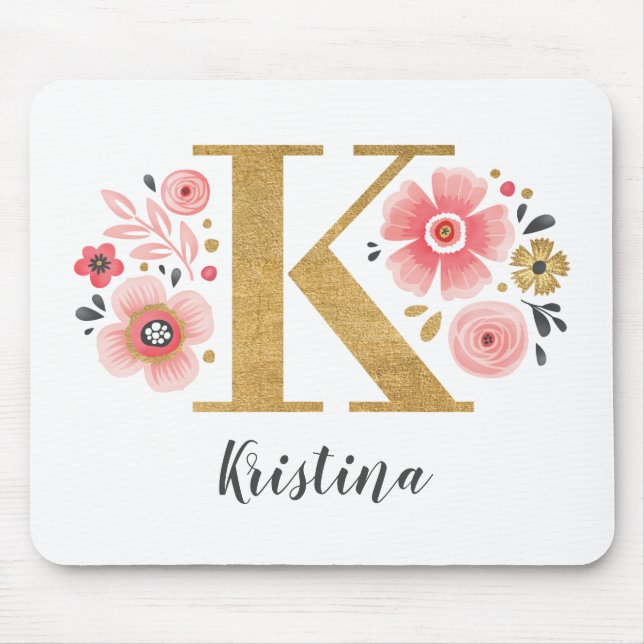 Monogram Blommigt för initial Rosa Musmatta (Framsidan)