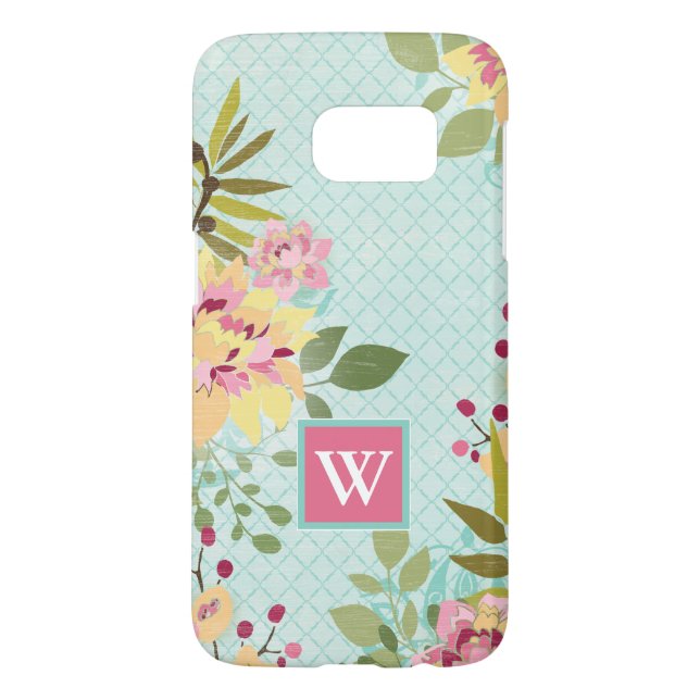 Monogram | Blommigt Garden, blå bakgrund Case-Mate Samsung Galaxy Skal (Baksidan)