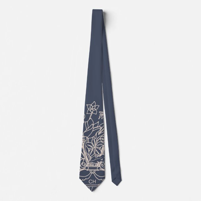 Monogram Blommigt Hand plockade Powder Navy Beige Slips (Framsida)