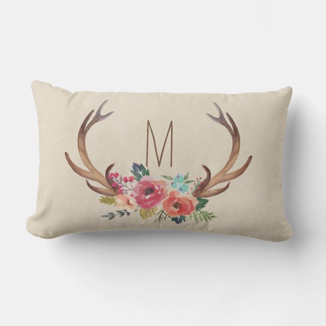Monogram Blommigt Hjort Horn Utomhuskudde (Framsida)