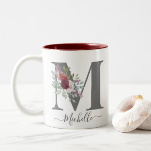 Monogram Blommigt Initial Namn Två-Tonad Mugg