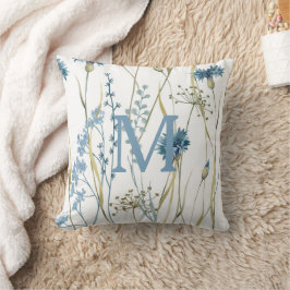 Monogram Blommigt Light Blue Guld Kudde
